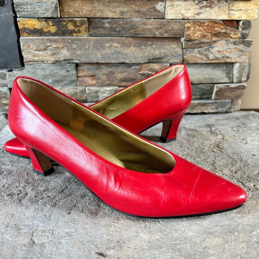 Vintage Red Leather Evan Picone Pumps Heels 10.5 S